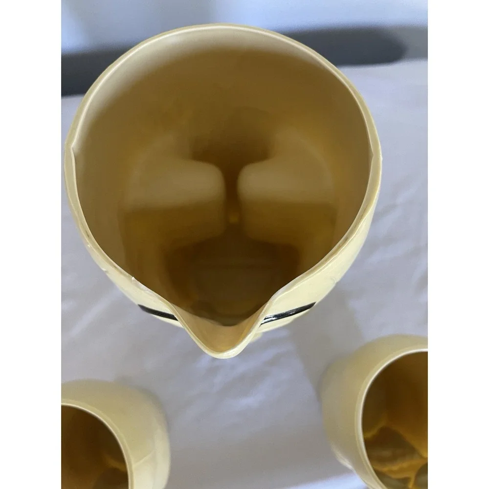 Vintage Halloween Pitcher And Cups Blow Mold Skeleton Skull Zombie
